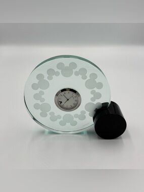 VINTAGE Disney Mickey Ears Time Works Desk Clock Etched Glass (NEEDS BATTERY)